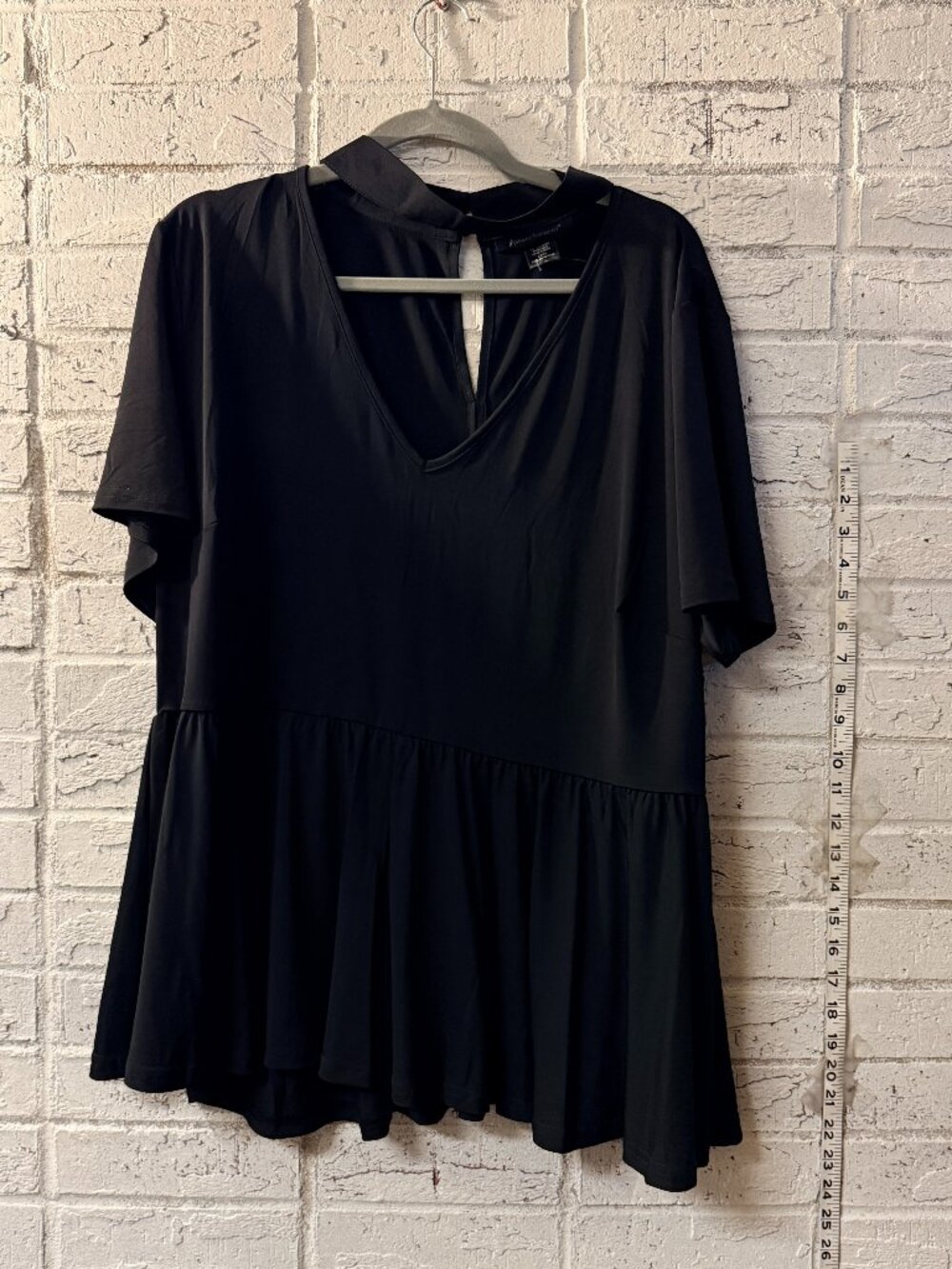 Ashley Stewart Black Swing Tunic Top Plus Size 22/24 Keyhole Neck Stretch Flowy